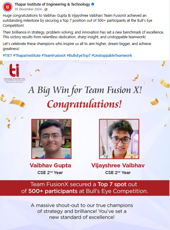 Thapar’s official Team FusionX Top 7 announcement